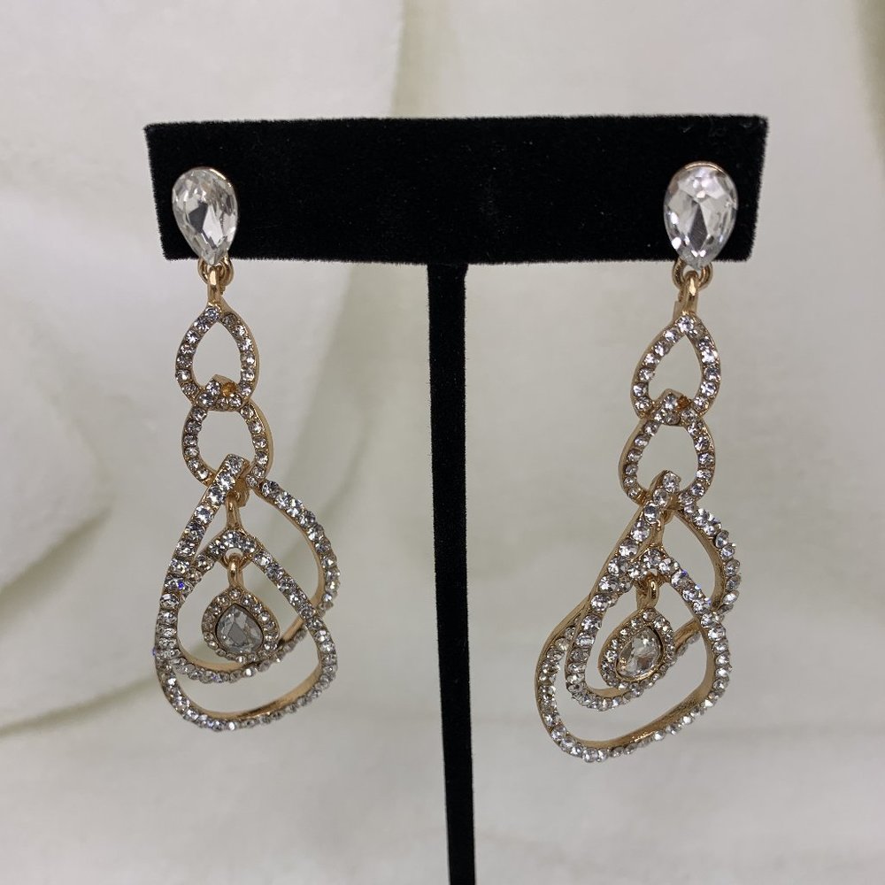 Rhinestone and Gold Dangle Earrings
